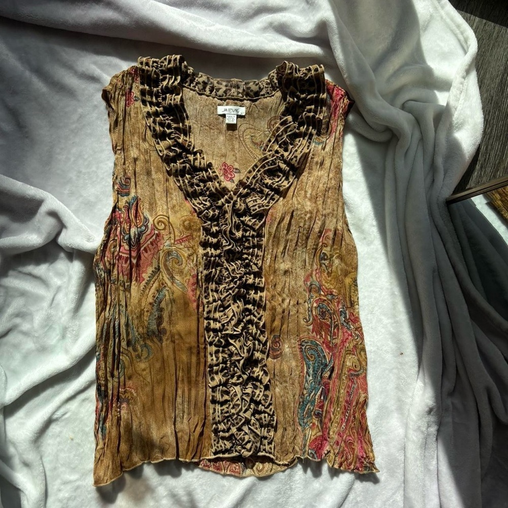 vintage ruffle crinkle animal print leopard print floral paisley tank top - Picture 3 of 6